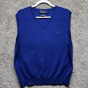 Vintage Polo Ralph Lauren‎ Sweater Vest Mens Large Blue 100% Pima Cotton Elastic